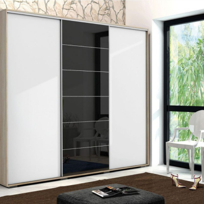 Moderní prostorná šatní skříň 250 cm MANUEL - dub sonoma / bílá