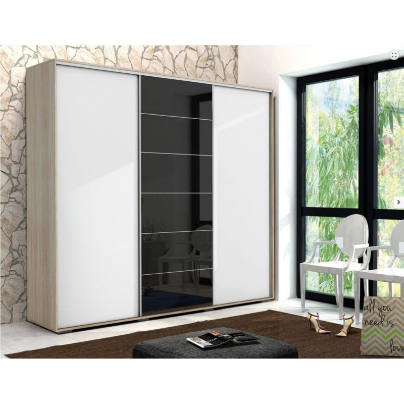 Moderní prostorná šatní skříň 250 cm MANUEL - dub sonoma / bílá