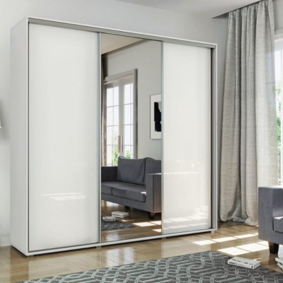 Prostorná šatní skříň se zrcadlem 278 cm MATEO - bílá