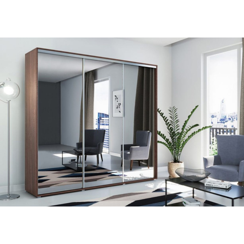 Zrcadlová šatní skříň 278 cm MIGUEL - čokoláda
