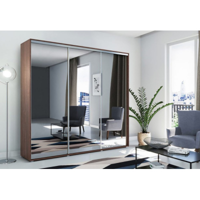 Zrcadlová šatní skříň 278 cm MIGUEL - čokoláda