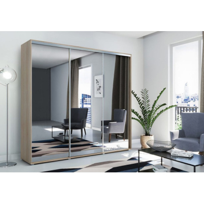 Zrcadlová šatní skříň 250 cm MIGUEL - dub sonoma