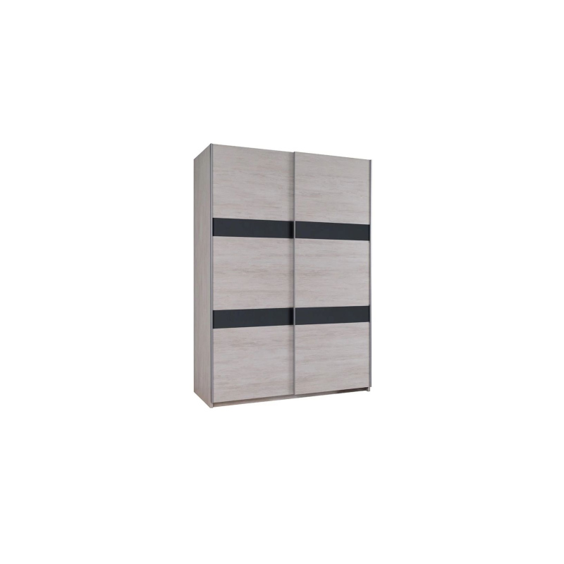 Šatní skříň s posuvnými dveřmi DOON - šířka 150 cm, dub bílý / grafit lesk