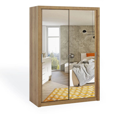 Skříň s posuvnými dveřmi a zrcadlem 150 BRYAN - dub zlatý