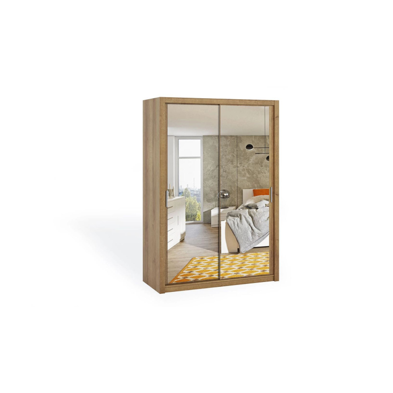 Skříň s posuvnými dveřmi a zrcadlem 150 BRYAN - dub zlatý