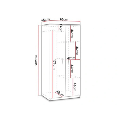 Dvoudveřová skříň s klasickým otevíráním BRYAN - šířka 90 cm, bílá