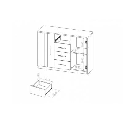 Komoda s policemi a čtyřmi zásuvkami BRYAN - bílá
