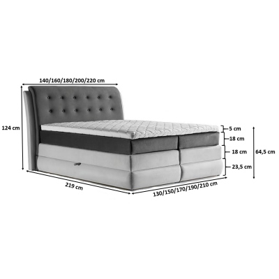 Mohutná kontinentální postel Vika 160x200, grafit + stříbrná + TOPPER