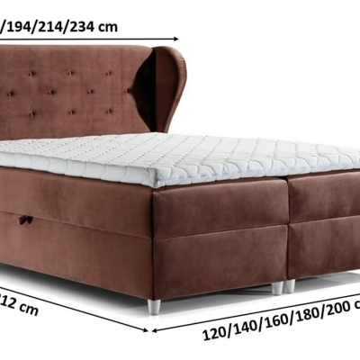 Čalouněná manželská postel Eveli růžová 180 + Topper zdarma