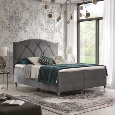 Kontinentální postel 180x200 BENITA - šedá + topper ZDARMA