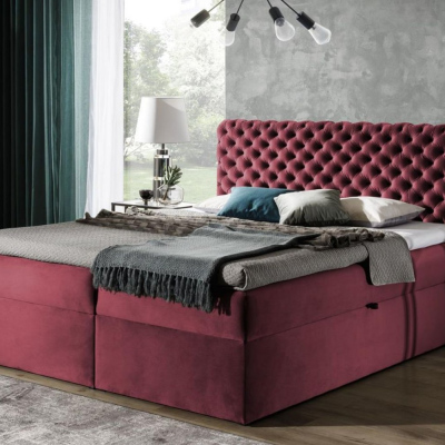 Čalouněná postel 120x200 CLARITA - červená + topper ZDARMA