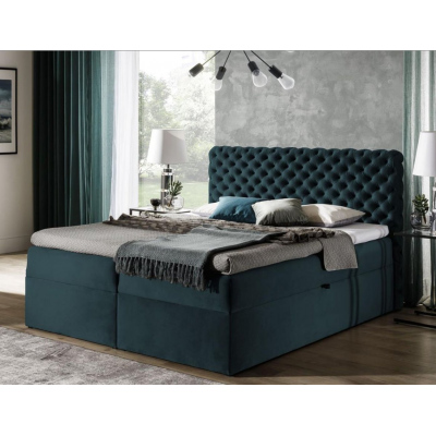 Čalouněná postel 160x200 CLARITA - modrozelená + topper ZDARMA