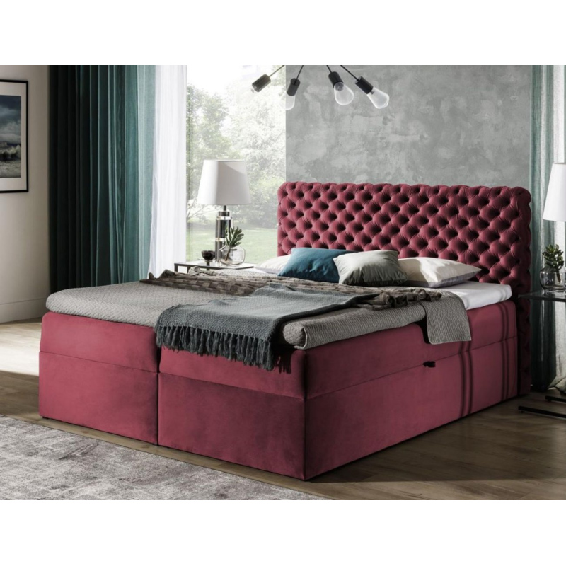 Čalouněná postel 200x200 CLARITA - červená + topper ZDARMA