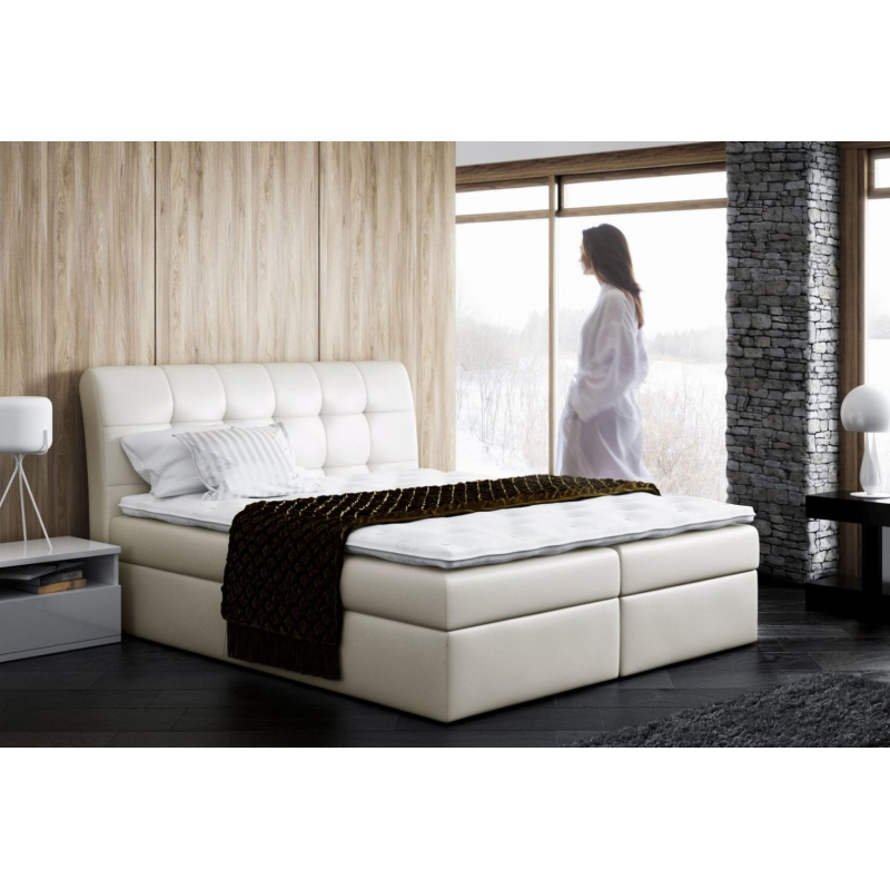 Čalouněná jednolůžková postel SARA béžová eko kůže 120 + toper zdarma