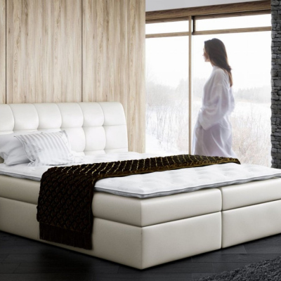 Boxspringová čalouněná postel SARA béžová eko kůže 160 + toper zdarma