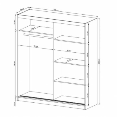 Šatní skříň se zrcadlem 180 cm MARVAN 7 - bílá