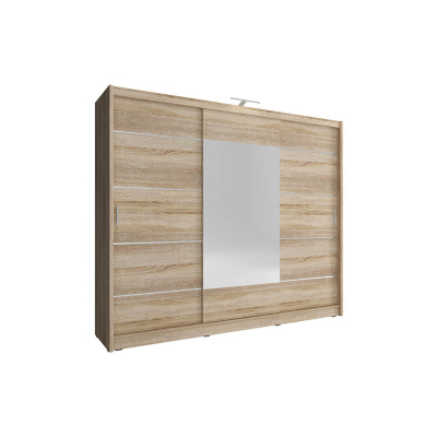 Třídveřová šatní skříň se zrcadlem 250 cm WESTON - dub sonoma