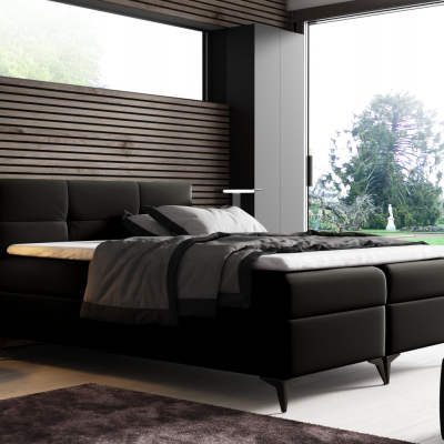 Elegantní postel potažená eko kůží Floki 200x200, černá + TOPPER