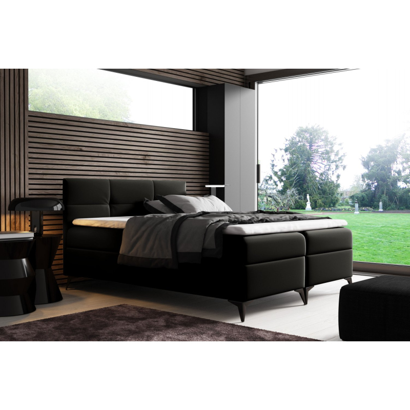 Elegantní postel potažená eko kůží Floki 200x200, černá + TOPPER