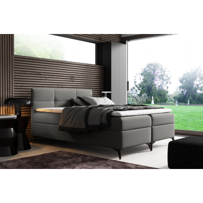 Elegantní postel potažená eko kůží Floki 140x200, šedá + TOPPER