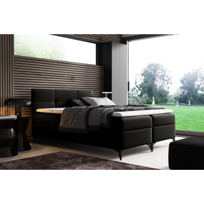 Elegantní postel potažená eko kůží Floki 140x200, černá + TOPPER