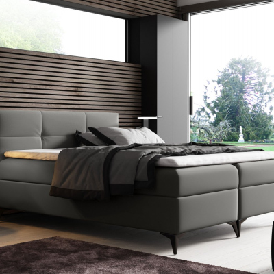 Elegantní postel potažená eko kůží Floki 160x200, šedá + TOPPER