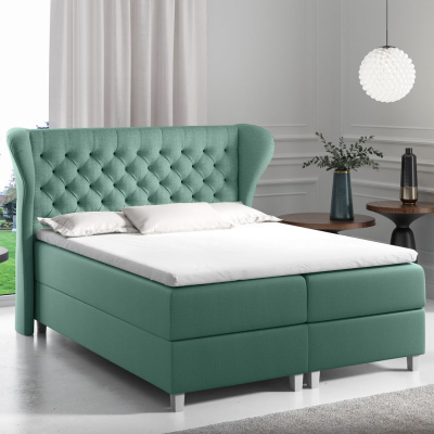 Boxspringová postel s prošívaným čelem 120x200 JUTTA - zelená + topper ZDARMA