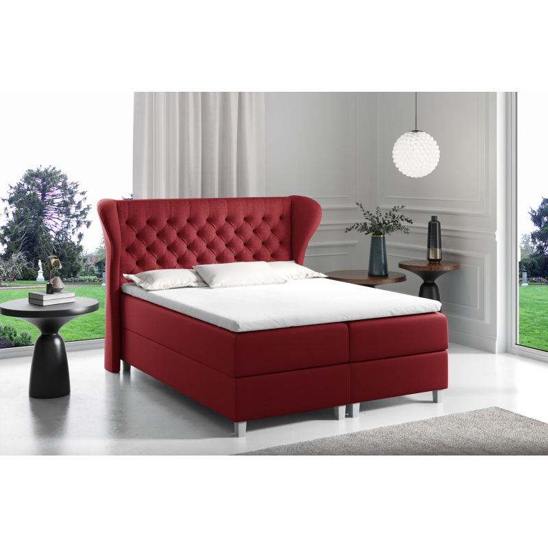 Boxspringová postel s prošívaným čelem 120x200 JUTTA - červená + topper ZDARMA