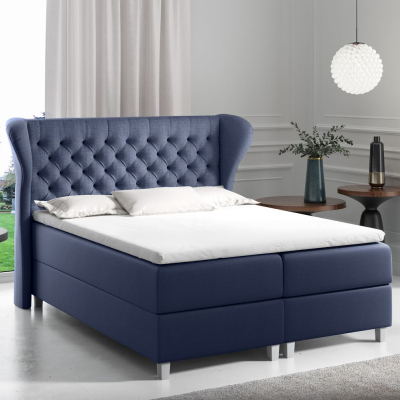 Boxspringová postel s prošívaným čelem 120x200 JUTTA - modrá + topper ZDARMA