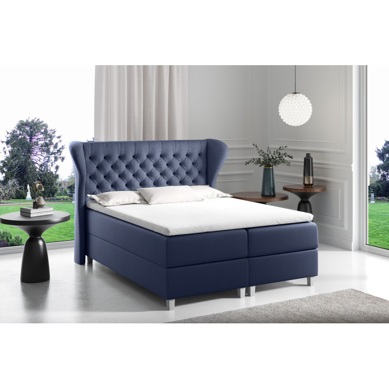 Boxspringová postel s prošívaným čelem 120x200 JUTTA - modrá + topper ZDARMA