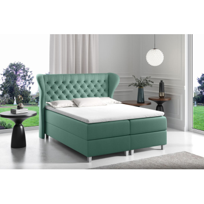 Boxspringová postel s prošívaným čelem 140x200 JUTTA - zelená + topper ZDARMA