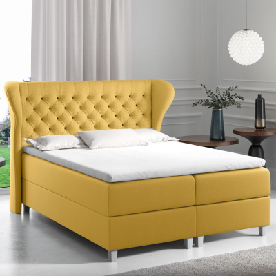 Boxspringová postel s prošívaným čelem 140x200 JUTTA - žlutá + topper ZDARMA
