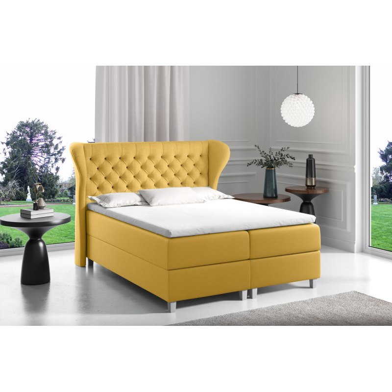 Boxspringová postel s prošívaným čelem 140x200 JUTTA - žlutá + topper ZDARMA