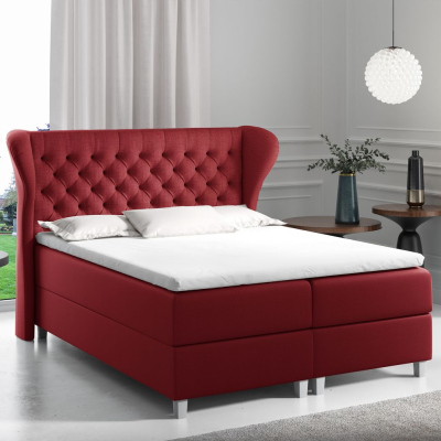 Boxspringová postel s prošívaným čelem 140x200 JUTTA - červená + topper ZDARMA