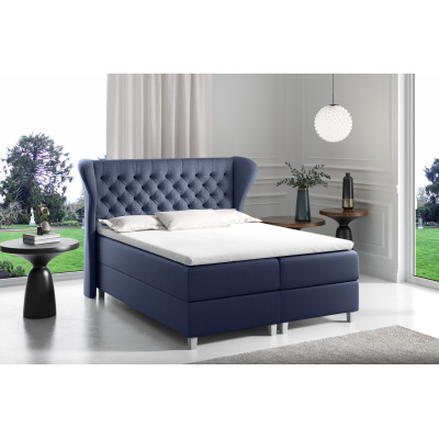 Boxspringová postel s prošívaným čelem 140x200 JUTTA - modrá + topper ZDARMA