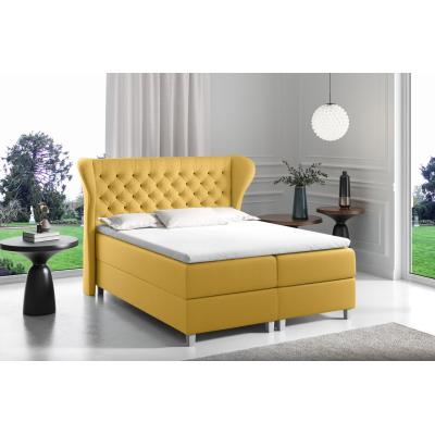 Boxspringová postel s prošívaným čelem 200x200 JUTTA - žlutá + topper ZDARMA