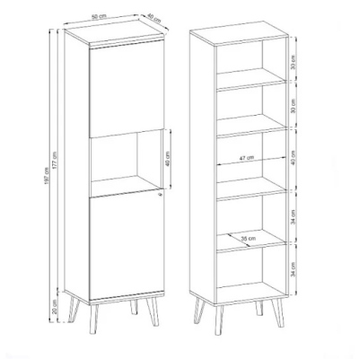 Úzká vitrína PAVLIS - dub riviera / bílá