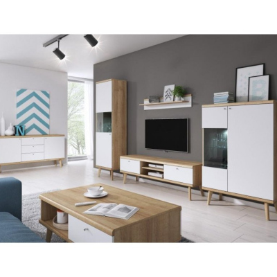 Televizní stolek 160 cm PAVLIS - dub riviera / bílý