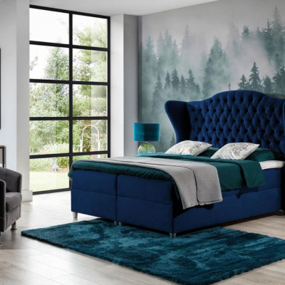 Luxusní boxspringová postel 120x200 RIANA - modrá + topper ZDARMA