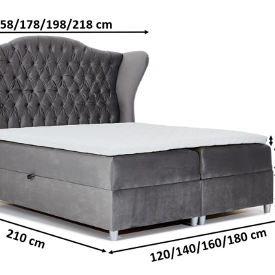 Luxusní boxspringová postel 120x200 RIANA - šedá + topper ZDARMA