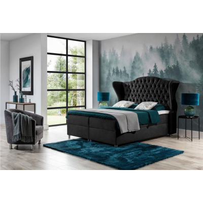 Luxusní boxspringová postel 120x200 RIANA - černá + topper ZDARMA