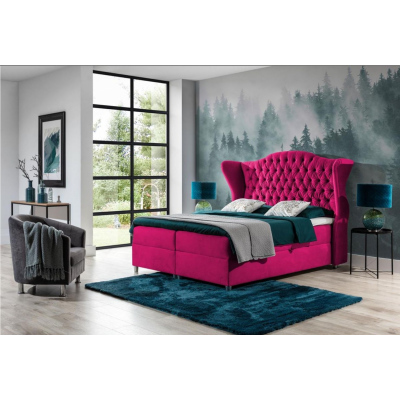 Luxusní boxspringová postel 140x200 RIANA - růžová + topper ZDARMA