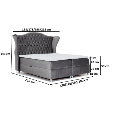 Luxusní boxspringová postel 140x200 RIANA - krémová + topper ZDARMA