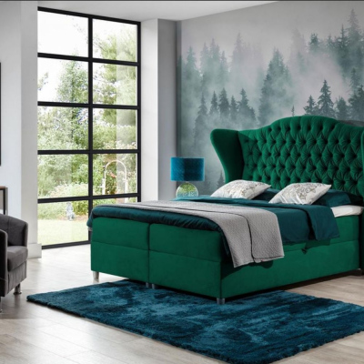 Luxusní boxspringová postel 160x200 RIANA - zelená + topper ZDARMA