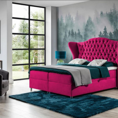 Luxusní boxspringová postel 160x200 RIANA - růžová + topper ZDARMA