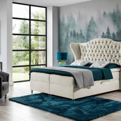 Luxusní boxspringová postel 160x200 RIANA - krémová + topper ZDARMA