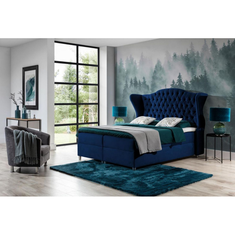 Luxusní boxspringová postel 160x200 RIANA - modrá + topper ZDARMA