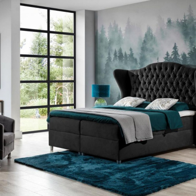Luxusní boxspringová postel 160x200 RIANA - černá + topper ZDARMA