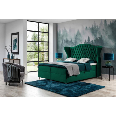 Luxusní boxspringová postel 180x200 RIANA - zelená + topper ZDARMA