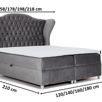 Luxusní boxspringová postel 180x200 RIANA - šedá + topper ZDARMA